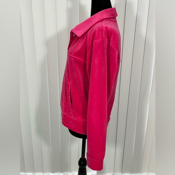 JUICY COUTURE Velour Pullover Sweatshirt Collared Half Snap Pocket Pink M - Picture 3 of 10